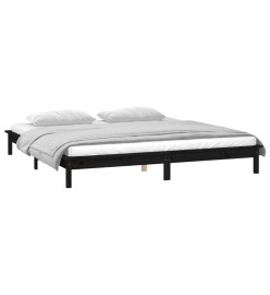 Cadre de lit à LED noir 120x190 cm petit double bois massif