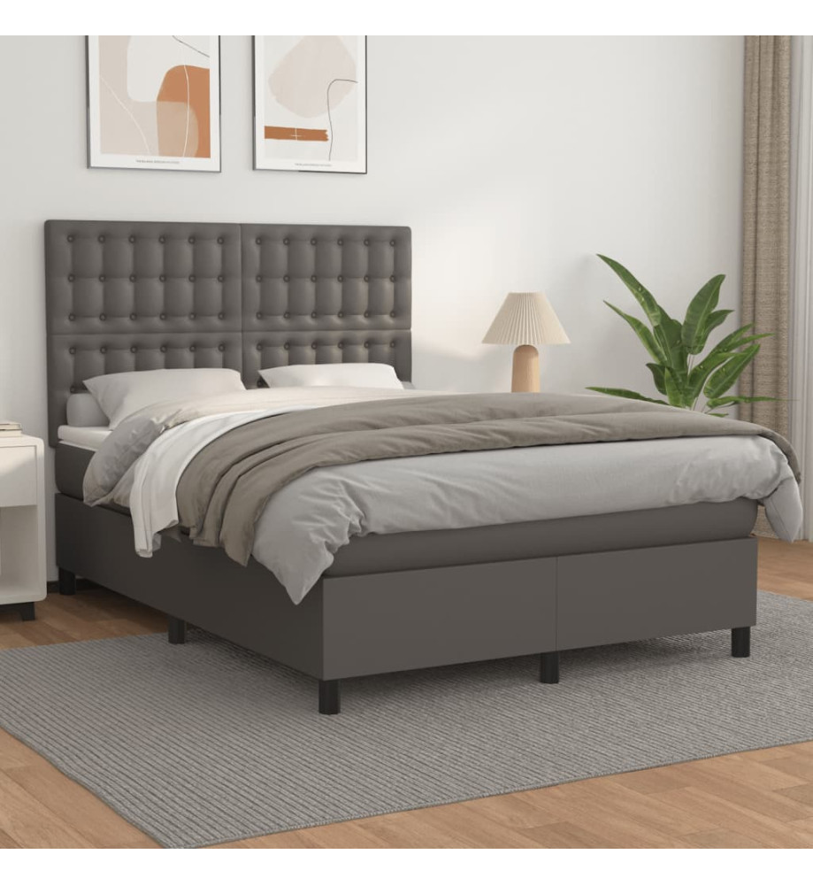 Lit à sommier tapissier avec matelas Gris 140x200 cm Similicuir Lit à sommier tapissier avec matelas Gris 140x200 cm Similicuir