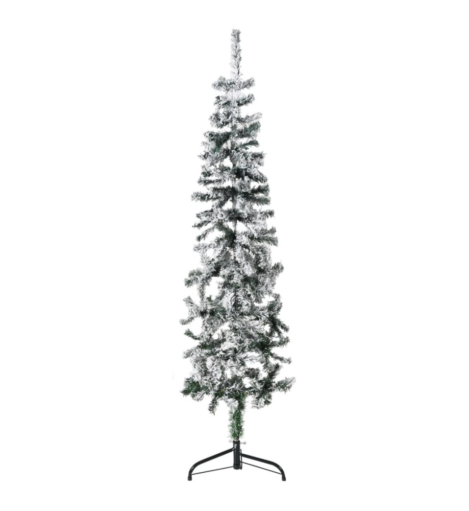 Demi sapin de Noël artificiel mince avec neige floquée 150 cm