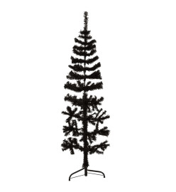 Demi sapin de Noël artificiel mince avec support Noir 120 cm