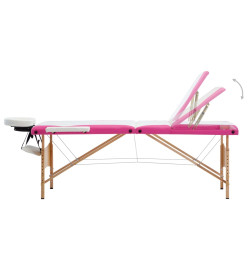 Table de massage pliable 3 zones Bois Blanc et rose