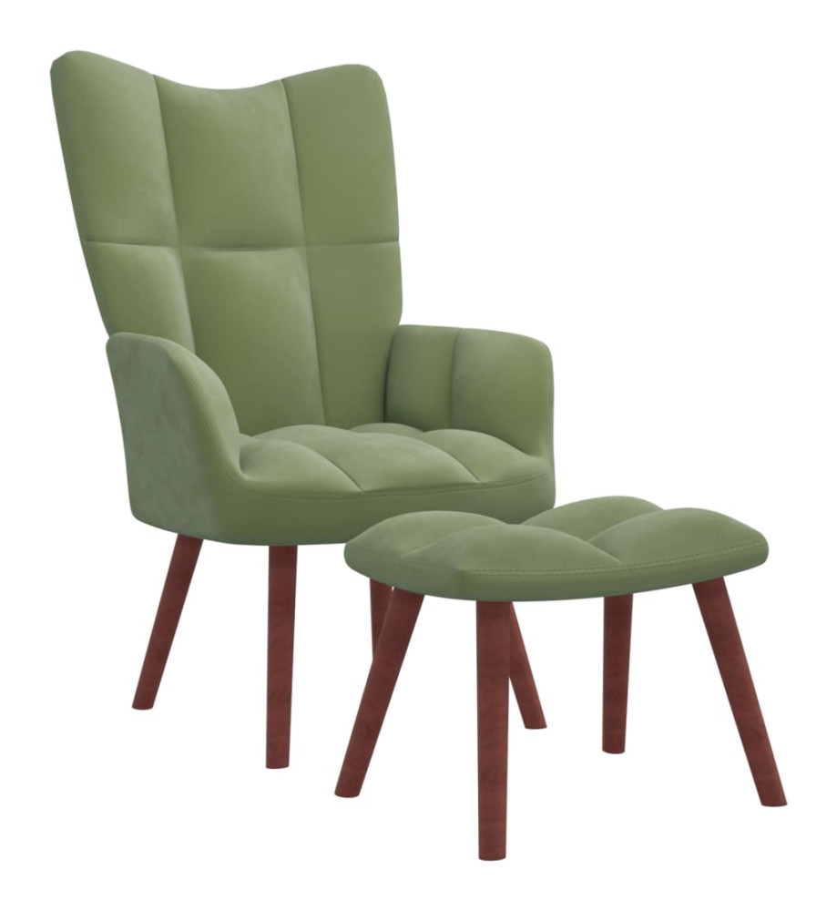 Chaise de relaxation avec repose-pied Vert clair Velours