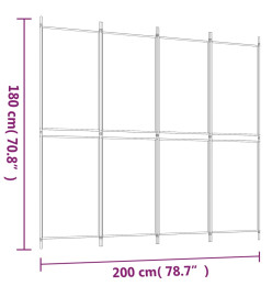 Cloison de séparation 4 panneaux Blanc 200x180 cm Tissu