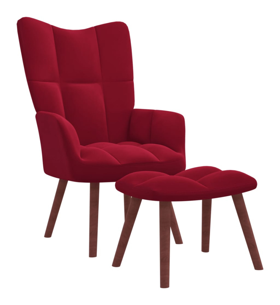 Chaise de relaxation avec repose-pied Rouge bordeaux Velours