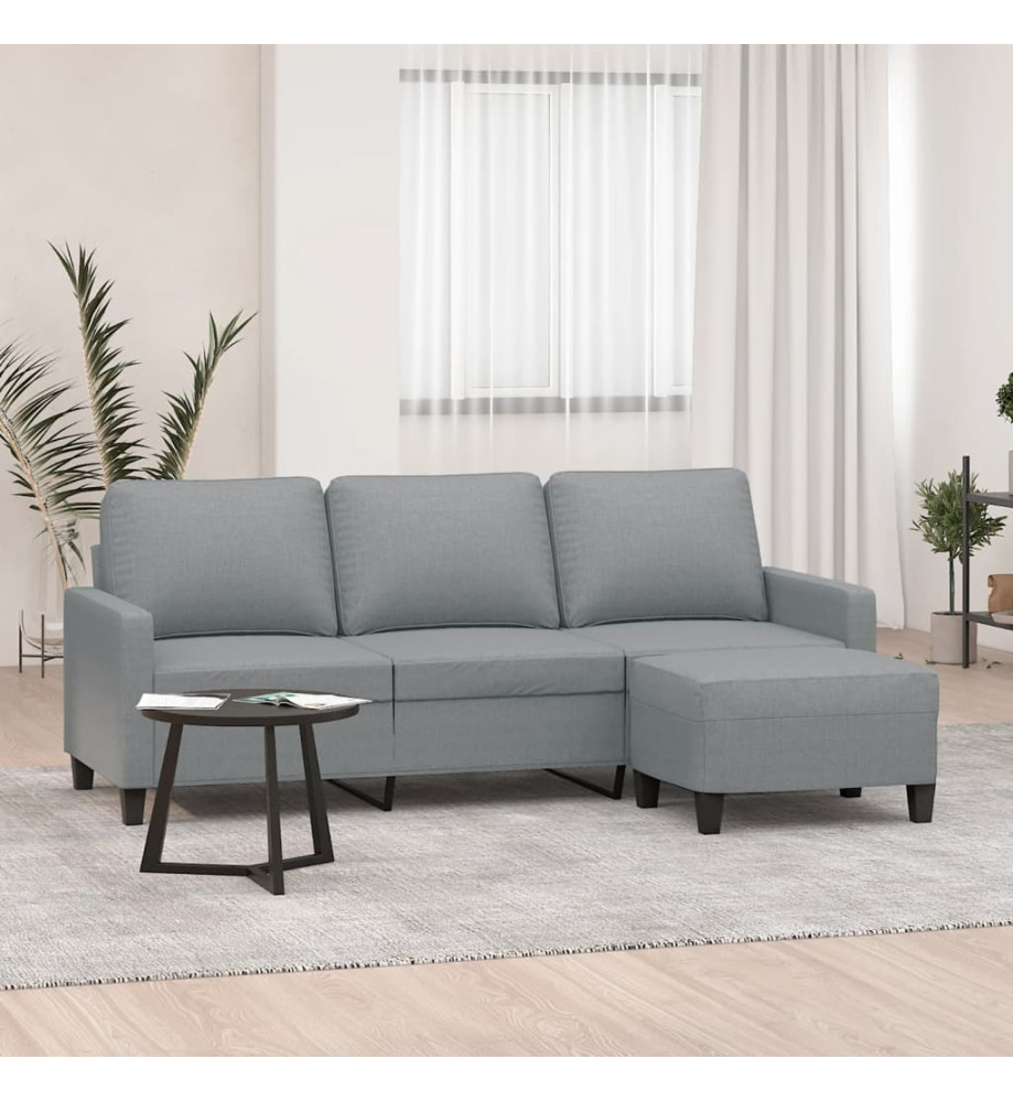 Canapé à 3 places avec repose-pieds Gris clair 180 cm Tissu