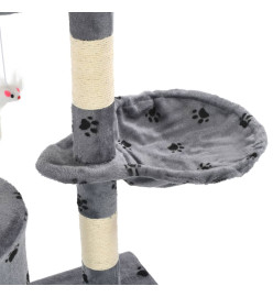 Arbre à chat avec griffoir en sisal 138 cm Gris Motif de pattes