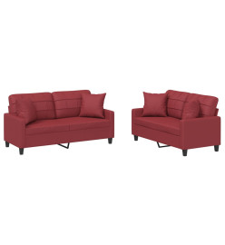 Ensemble de canapés 2 pcs et coussins rouge bordeaux similicuir