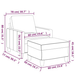 Fauteuil avec repose-pied Gris 60 cm Similicuir