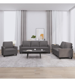 Ensemble de canapés 3 pcs avec coussins Gris Similicuir