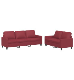 Ensemble de canapés 2 pcs et coussins Rouge bordeaux Similicuir