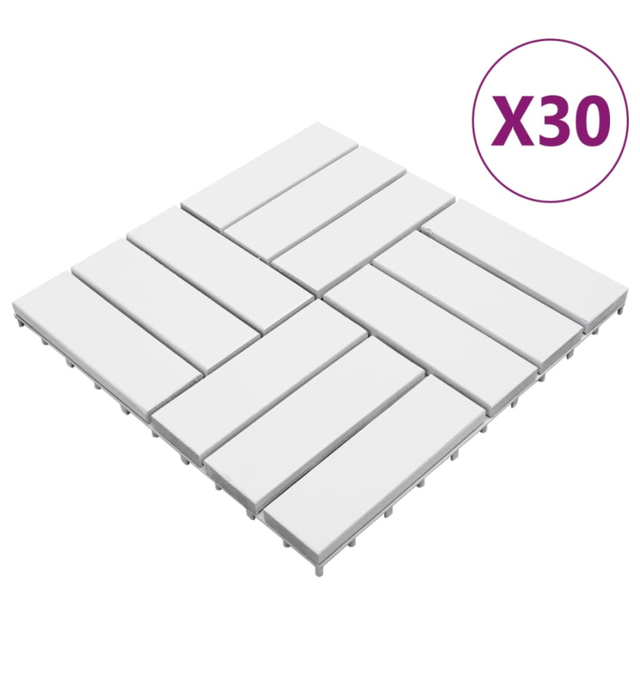 Tuiles de terrasse 30 pcs Blanc 30x30 cm Bois massif d'acacia