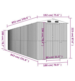 Abri de jardin Gris clair 192x855x223 cm Acier galvanisé