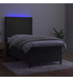 Sommier tapissier et matelas et LED Gris foncé 90x190cm Velours