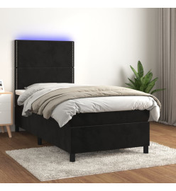 Sommier tapissier avec matelas et LED Noir 100x200 cm Velours