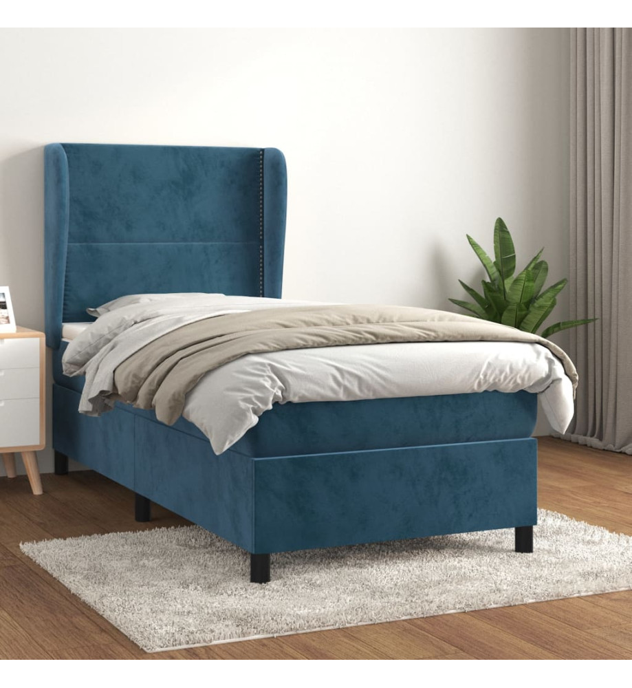 Lit à sommier tapissier avec matelas Bleu foncé 90x200 cm Lit à sommier tapissier avec matelas Bleu foncé 90x200 cm