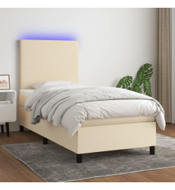 Sommier tapissier avec matelas et LED Crème 90x200 cm Tissu