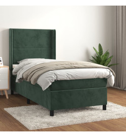 Lit à sommier tapissier avec matelas Vert foncé 100x200 cm