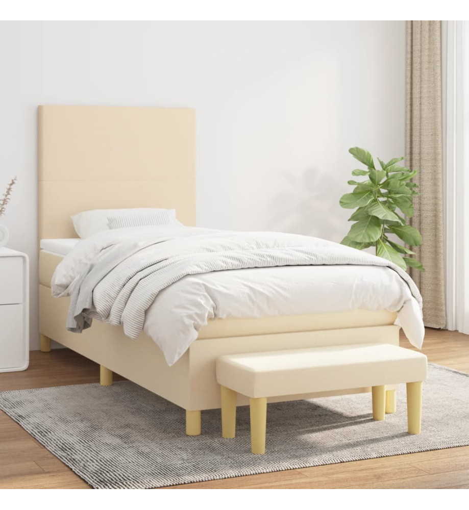 Lit à sommier tapissier avec matelas Crème 90x200 cm Tissu Lit à sommier tapissier avec matelas Crème 90x200 cm Tissu
