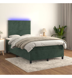 Sommier tapissier matelas et LED Vert foncé 120x200 cm Velours