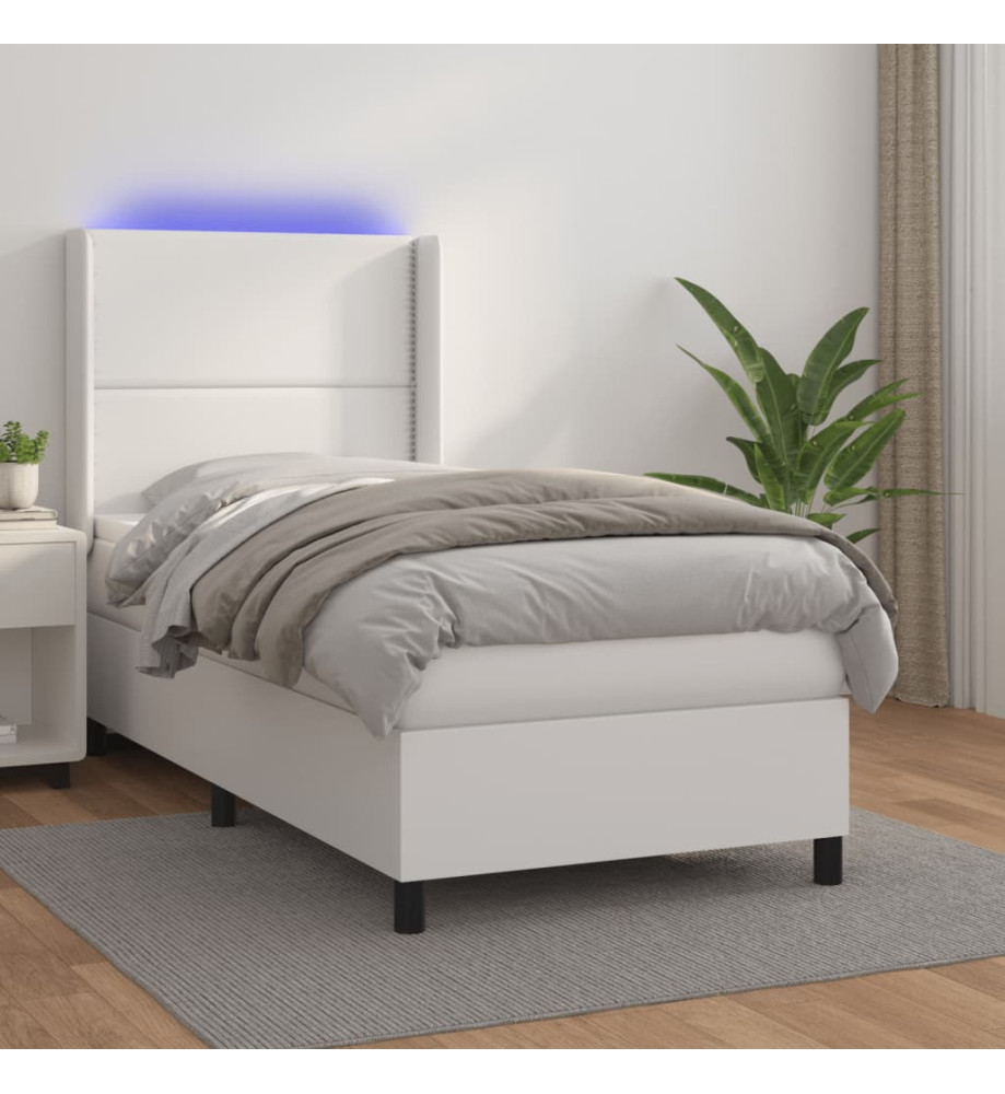 Sommier tapissier avec matelas et LED Blanc 90x190cm Similicuir Sommier tapissier avec matelas et LED Blanc 90x190cm Similicuir