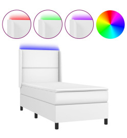 Sommier tapissier avec matelas et LED Blanc 90x190cm Similicuir