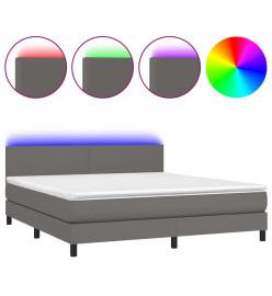 Sommier tapissier et matelas et LED Gris 180x200 cm Similicuir