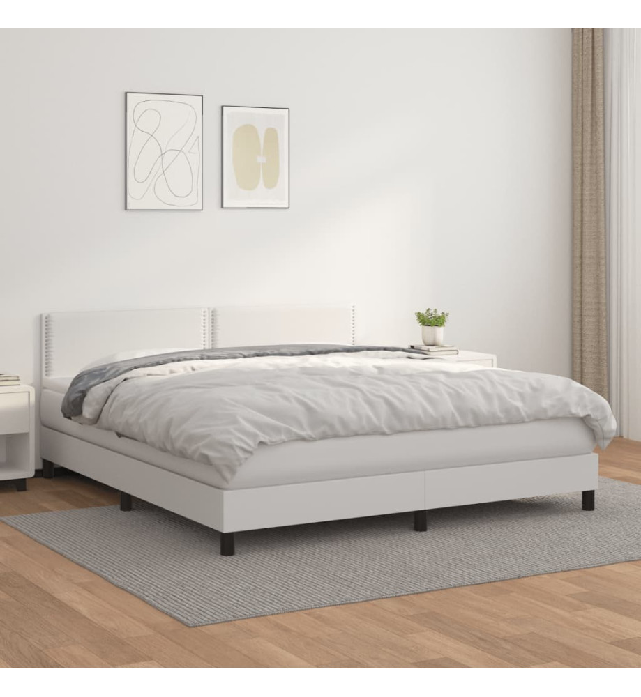 Lit à sommier tapissier avec matelas Blanc 180x200cm Similicuir Lit à sommier tapissier avec matelas Blanc 180x200cm Similicuir