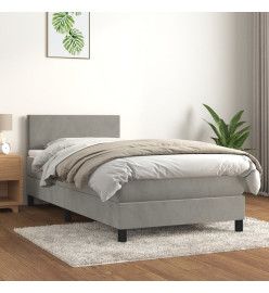 Lit à sommier tapissier et matelas Gris clair 90x190 cm Velours
