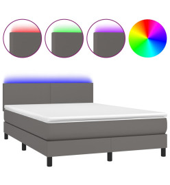 Sommier tapissier et matelas et LED Gris 140x200 cm Similicuir