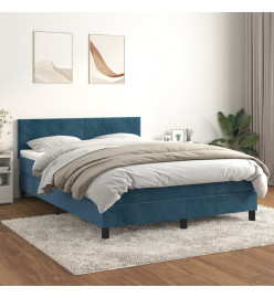 Lit à sommier tapissier et matelas Bleu foncé 140x190cm Velours