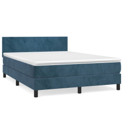 Lit à sommier tapissier et matelas Bleu foncé 140x190cm Velours