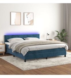 Sommier tapissier matelas et LED Bleu foncé 180x200 cm Velours