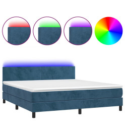 Sommier tapissier matelas et LED Bleu foncé 180x200 cm Velours