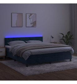 Sommier tapissier matelas et LED Bleu foncé 180x200 cm Velours