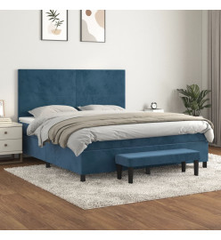 Lit à sommier tapissier et matelas Bleu foncé 160x200cm Velours