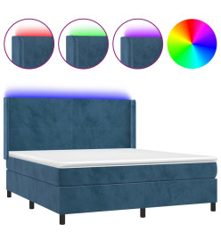 Sommier tapissier matelas et LED Bleu foncé 160x200 cm Velours