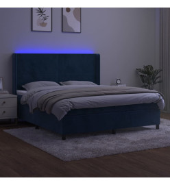Sommier tapissier matelas et LED Bleu foncé 160x200 cm Velours