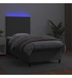 Sommier tapissier avec matelas et LED Gris 80x200 cm Similicuir