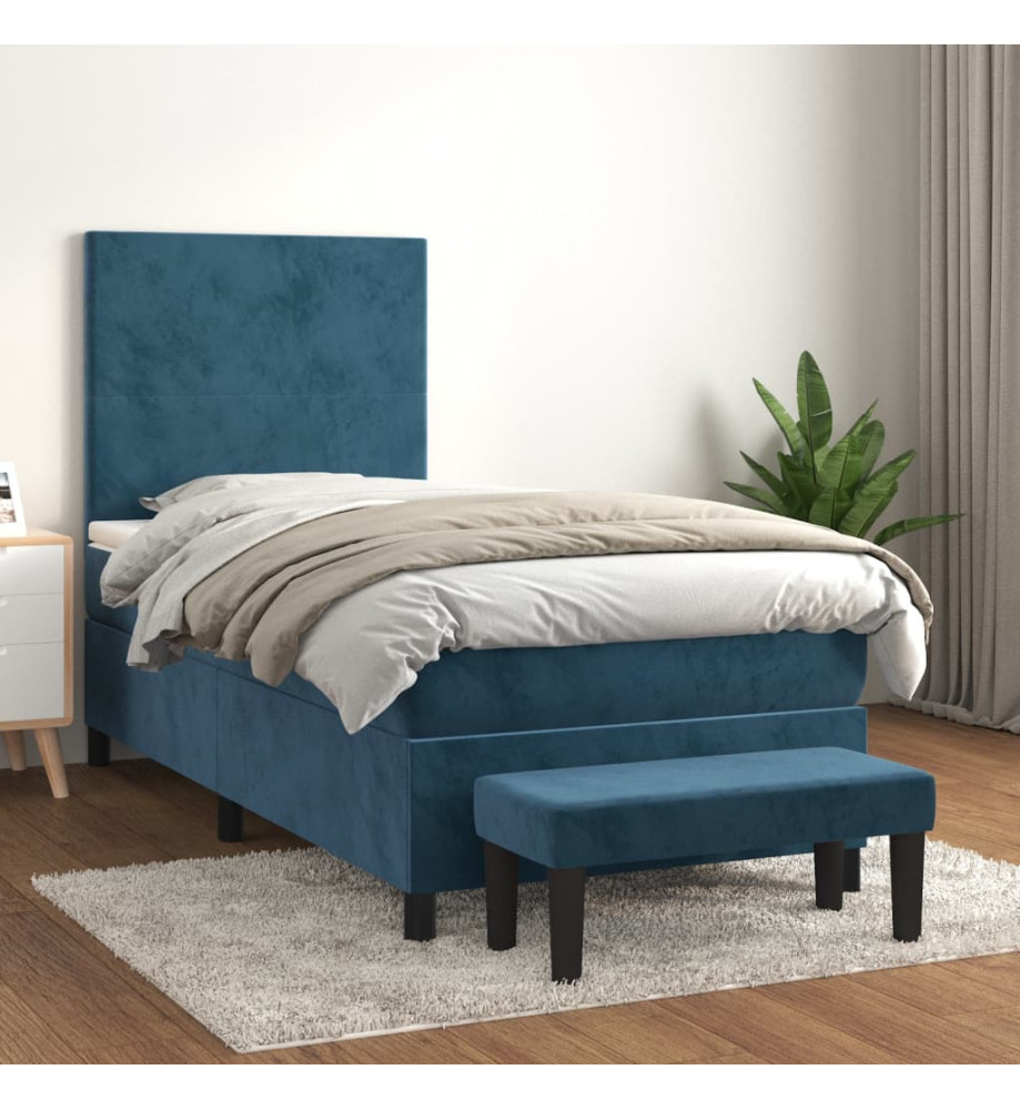 Lit à sommier tapissier et matelas Bleu foncé 80x200 cm Velours Lit à sommier tapissier et matelas Bleu foncé 80x200 cm Velours