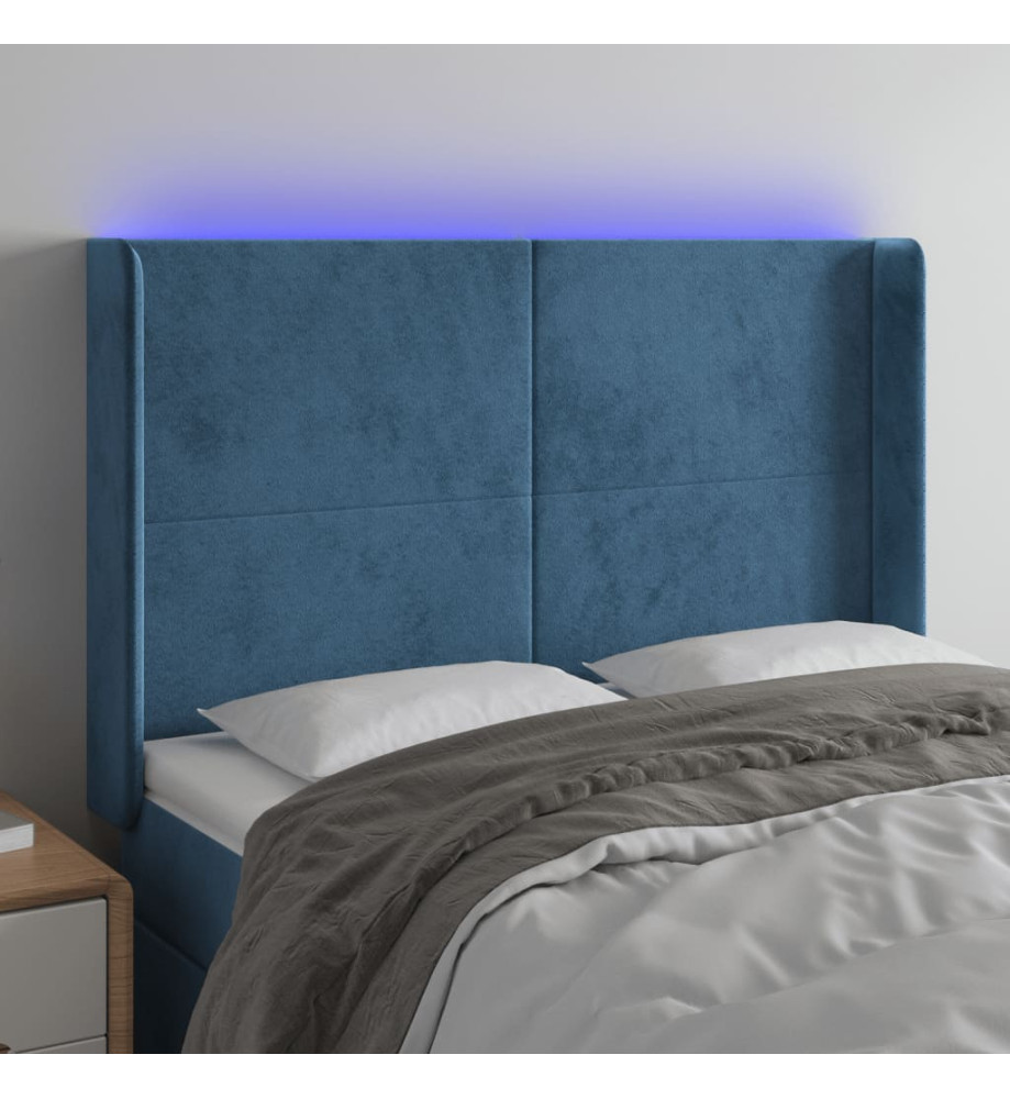 Tête de lit à LED Bleu foncé 147x16x118/128 cm Velours Tête de lit à LED Bleu foncé 147x16x118/128 cm Velours
