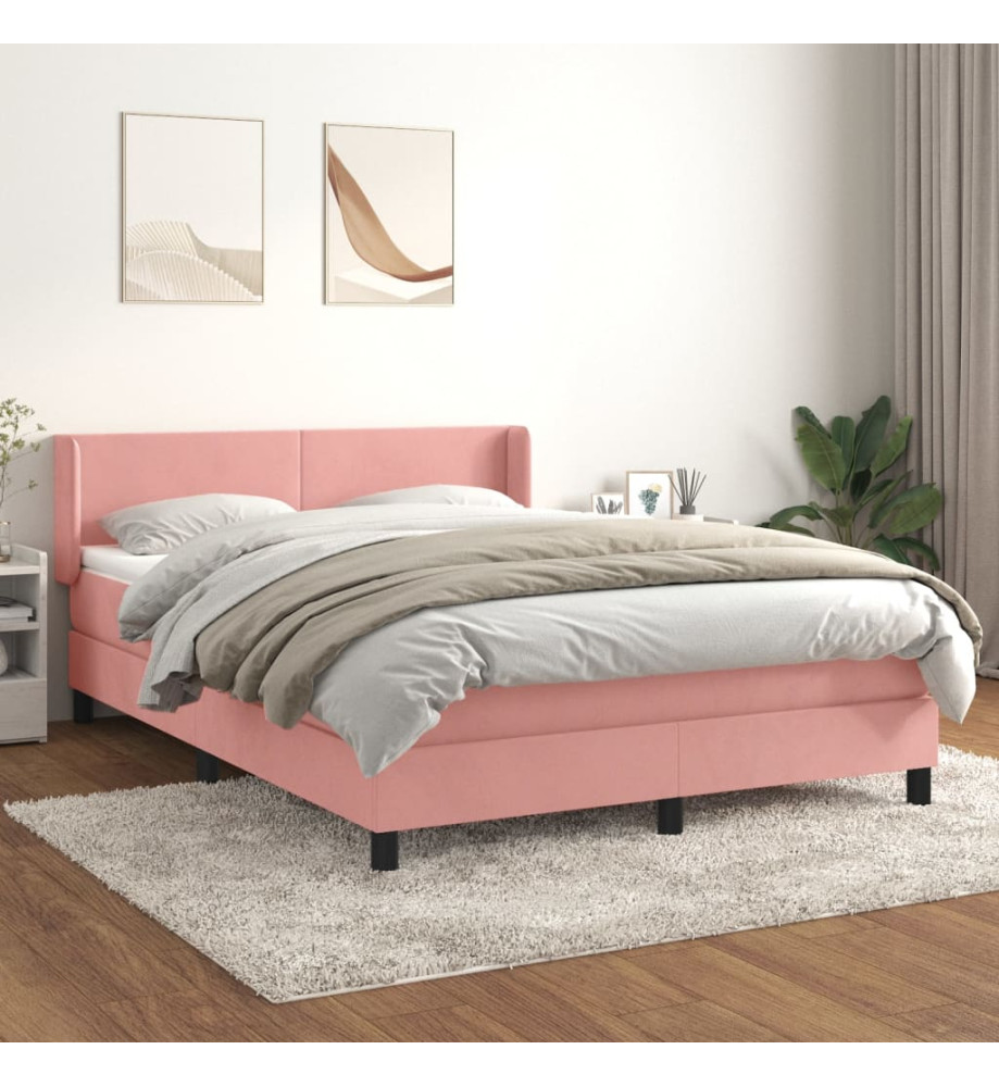 Lit à sommier tapissier avec matelas Rose 140x190 cm Velours Lit à sommier tapissier avec matelas Rose 140x190 cm Velours