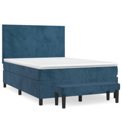 Lit à sommier tapissier et matelas Bleu foncé 140x190cm Velours