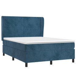 Lit à sommier tapissier et matelas Bleu foncé 140x200cm Velours