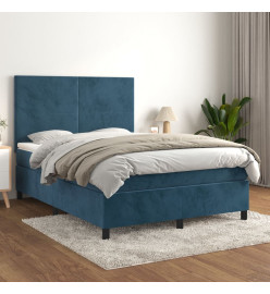 Lit à sommier tapissier et matelas Bleu foncé 140x200cm Velours