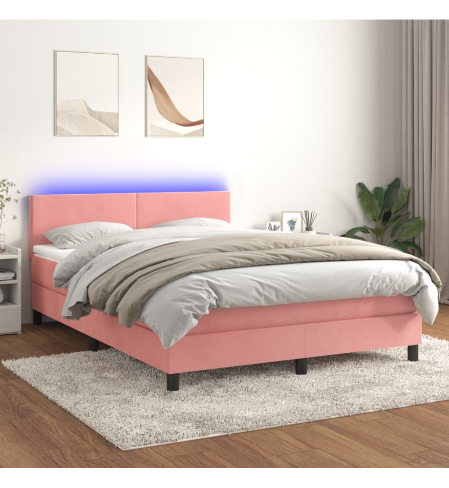 Sommier tapissier avec matelas et LED Rose 140x190 cm Velours Sommier tapissier avec matelas et LED Rose 140x190 cm Velours