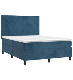Sommier tapissier matelas et LED Bleu foncé 140x200 cm Velours