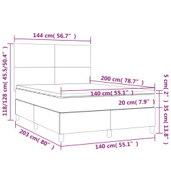 Sommier tapissier matelas et LED Bleu foncé 140x200 cm Velours