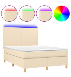 Sommier tapissier avec matelas et LED Crème 140x200 cm Tissu