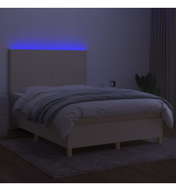 Sommier tapissier avec matelas et LED Crème 140x200 cm Tissu