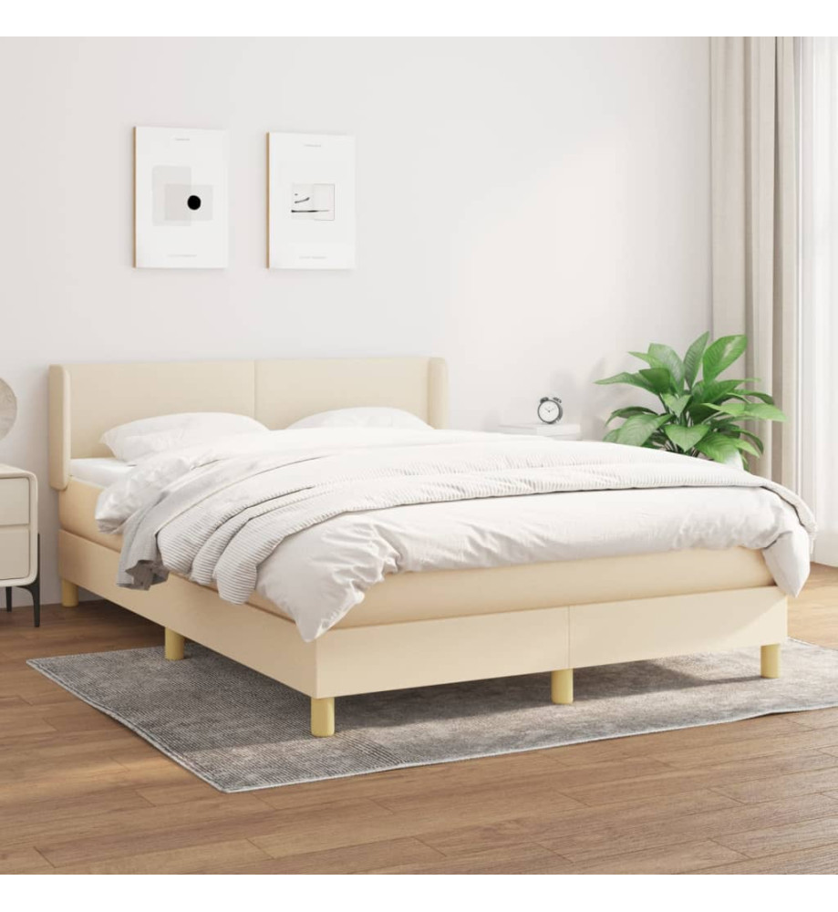 Lit à sommier tapissier avec matelas Crème 140x200 cm Tissu Lit à sommier tapissier avec matelas Crème 140x200 cm Tissu